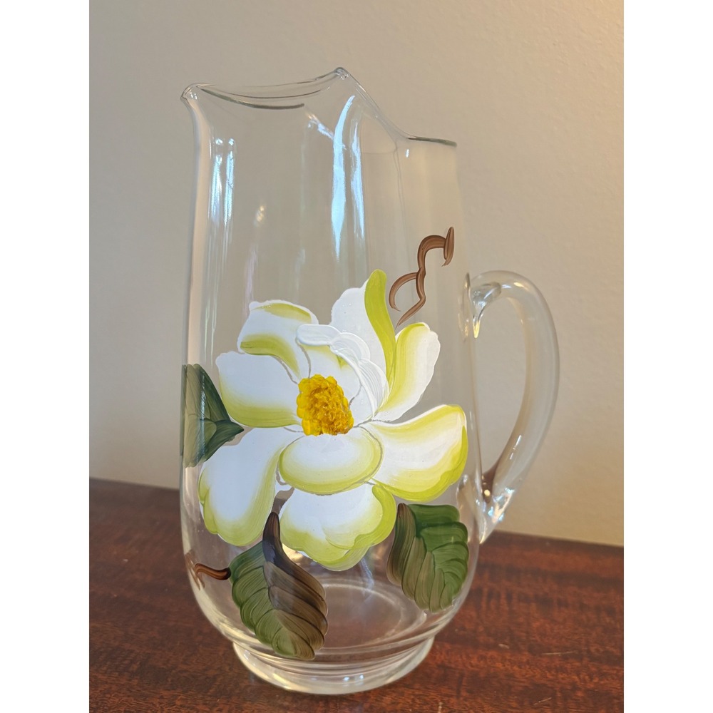 Vintage MCM Bartlett Collins pitcher & glasses set magnolia hand-painted - Picture 6 of 14